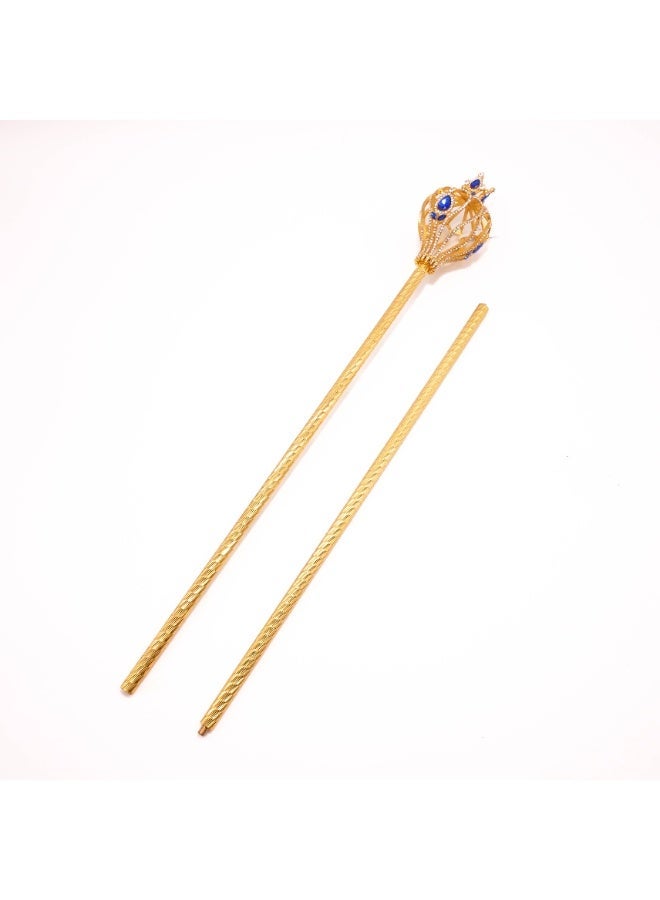 Solajan Royal Crown Walking Cane 92cm – Gold-Tone Shaft with Blue Crystal Crown Handle - Image 1